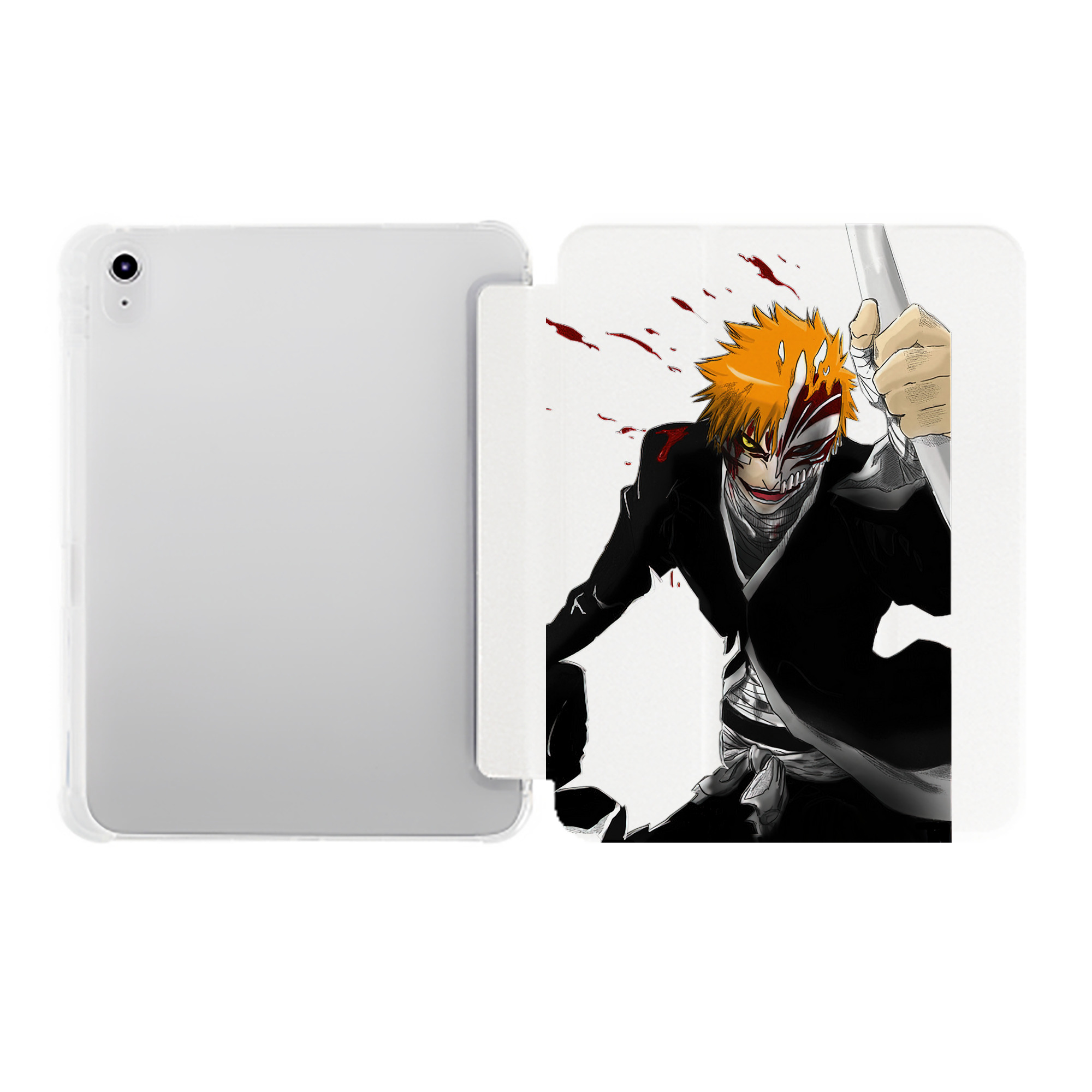 （画像用） ブリーチ 黒崎一護（くろさき いちご）BLEACH Kurosaki Ichigo IPad ケース ペン収納付き 三つ折りスタンド PUレザー×シリコン 対応機種9.5/10.5/10.9インチ
